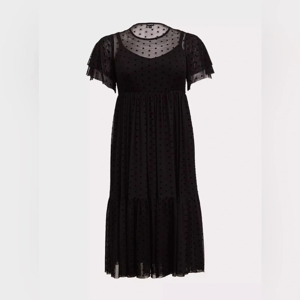 Torrid Black Sheer Polka Dot Midi Dress - Picture 2 of 5